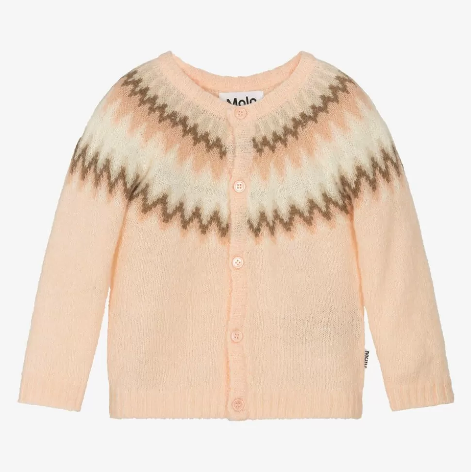 Molo Girls Pink Wool Fair Isle Cardigan^ Tops