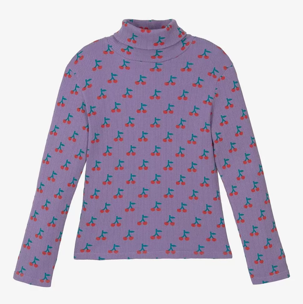 Bobo Choses Girls Purple Cotton Cherry Print Roll Neck^ Tops