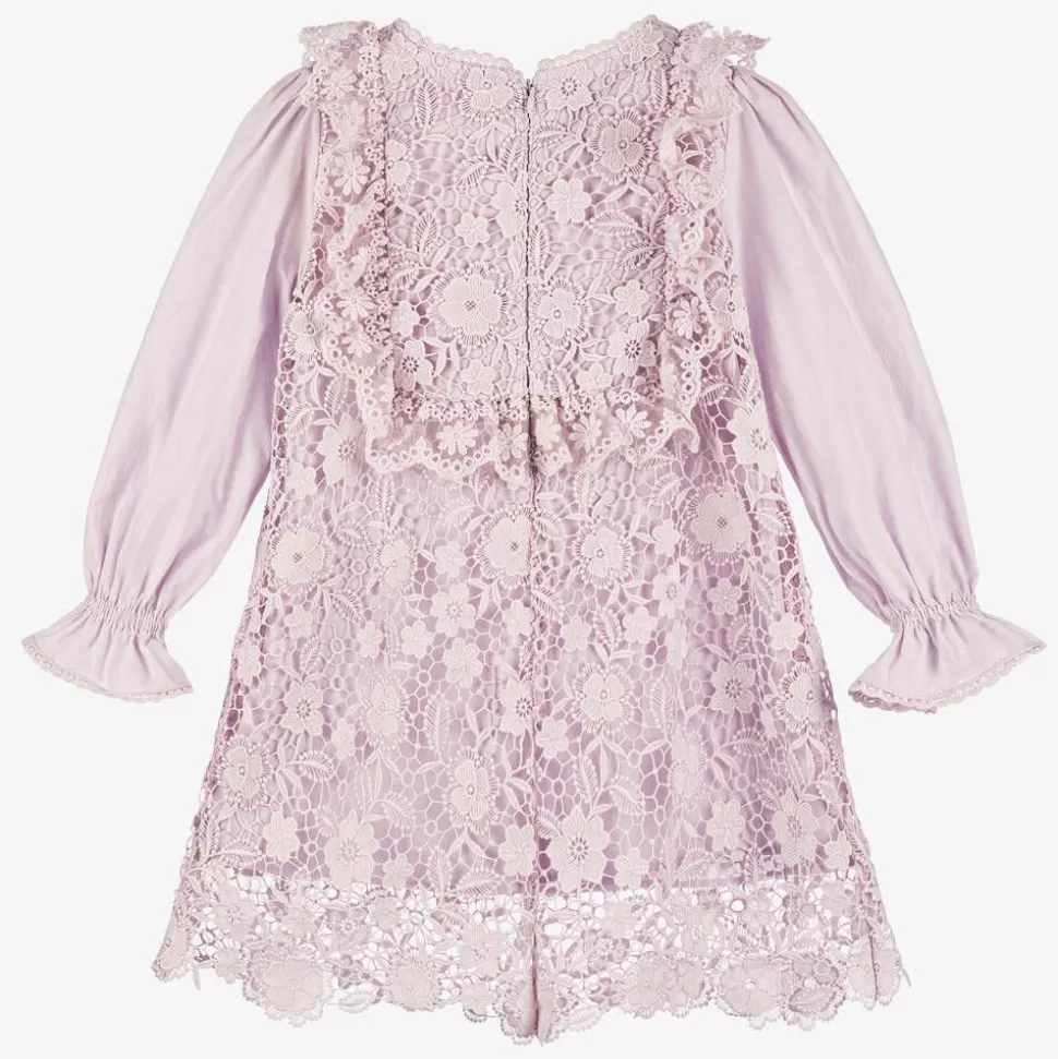 Tutu du Monde Girls Purple Guipure Floral Lace Dress^ Dresses
