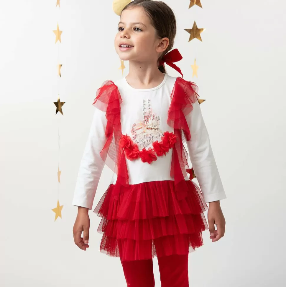 Caramelo Kids Girls Red & White Cotton Leggings Set^ Outfit Sets