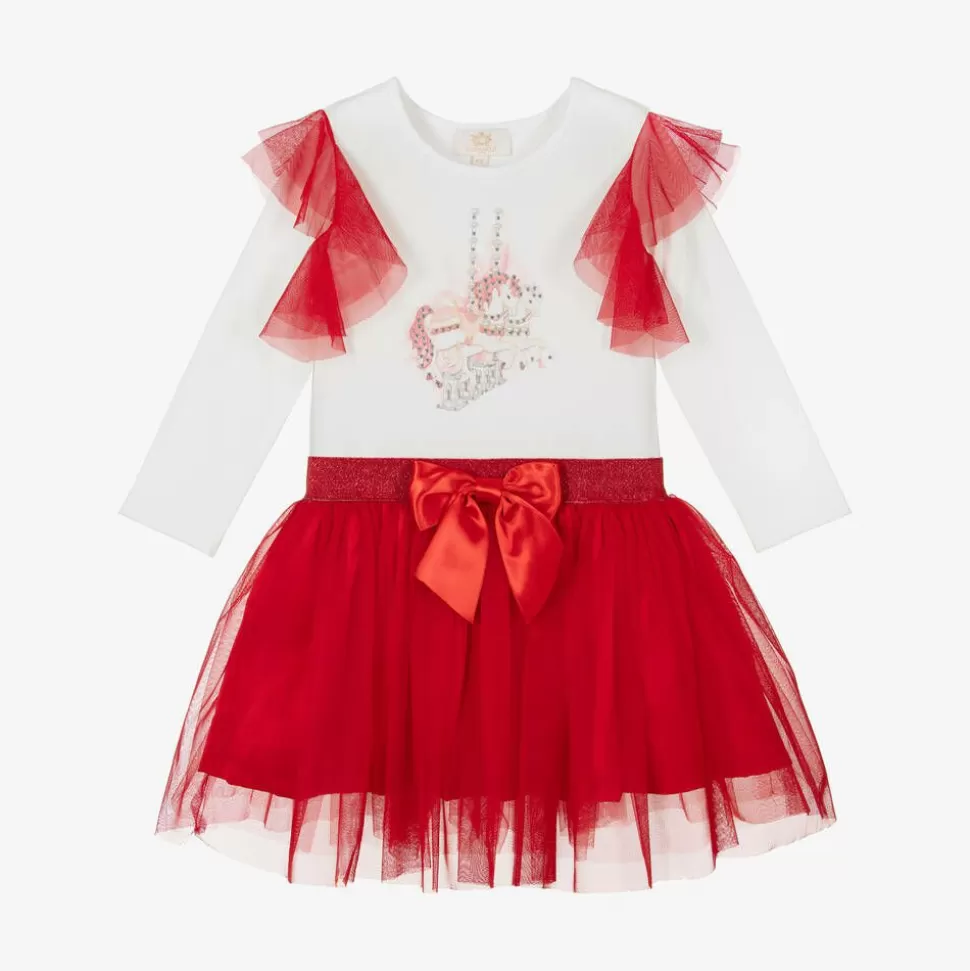 Caramelo Kids Girls Red & White Cotton Skirt Set^ Outfit Sets