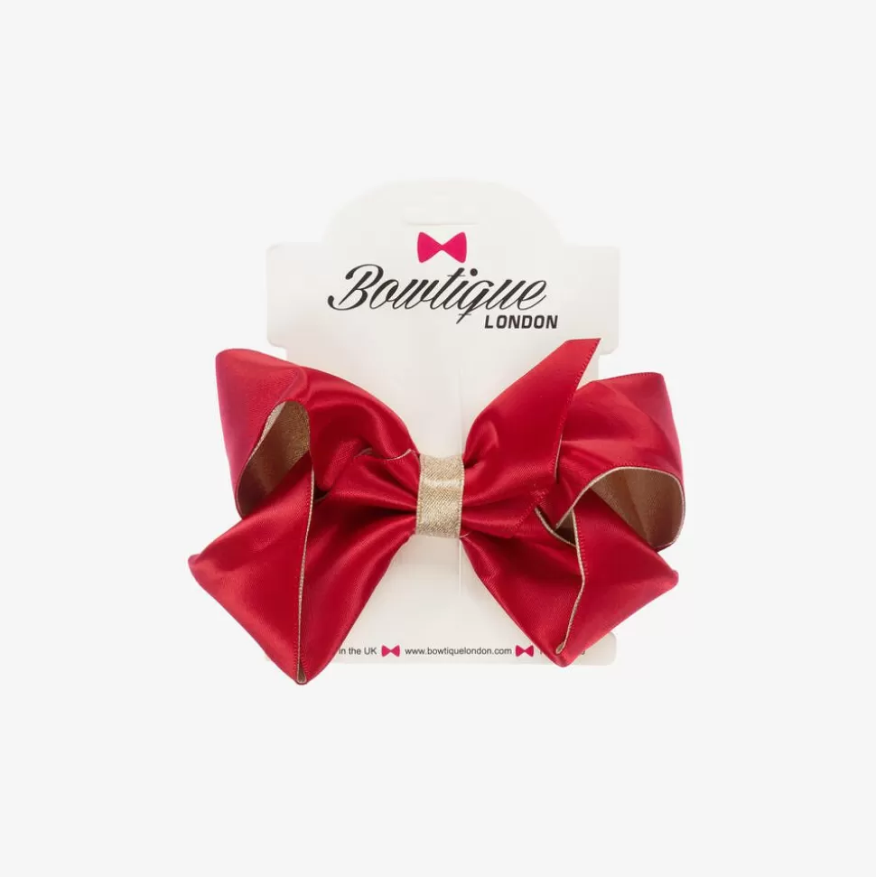 Bowtique London Girls Red & Gold Satin Bow Hair Clip (11cm)^ Hair Accessories