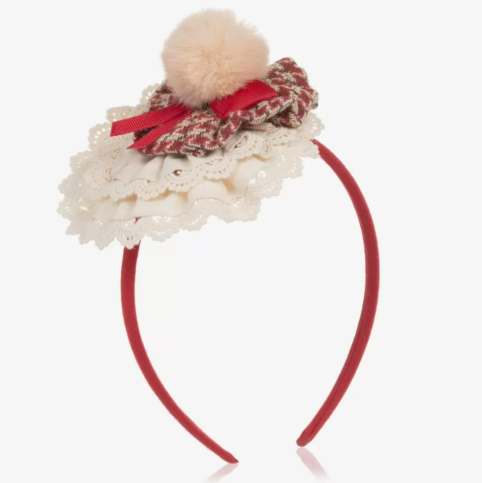 Miranda Girls Red & Ivory Lace Rosette Hairband^ Hair Accessories