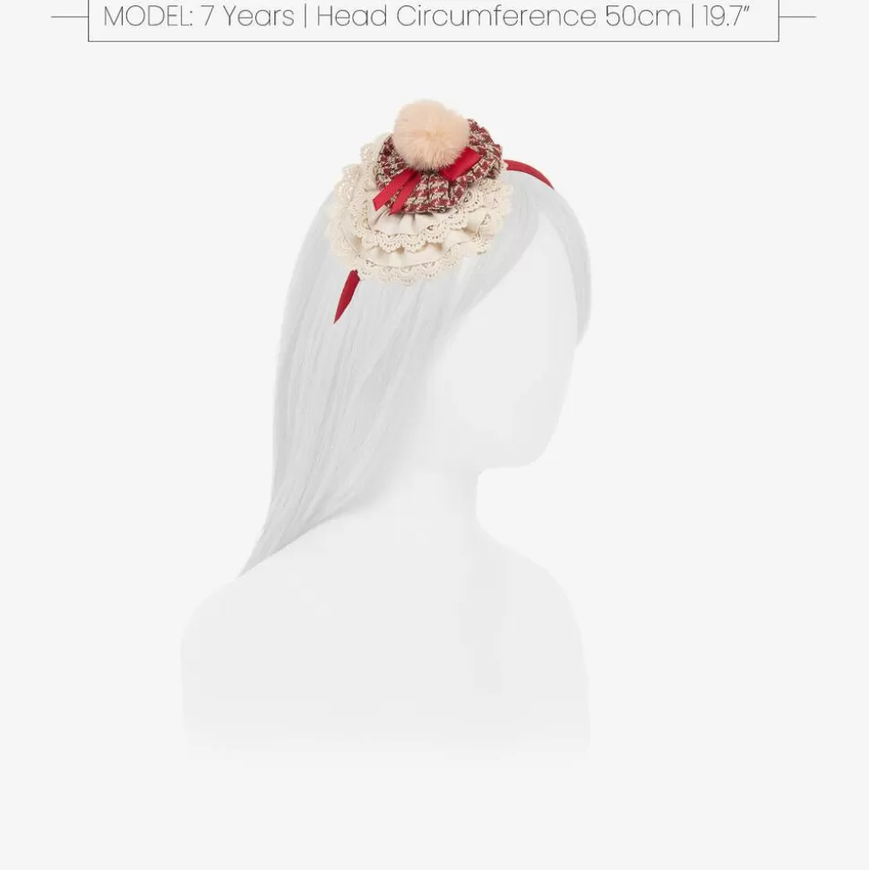 Miranda Girls Red & Ivory Lace Rosette Hairband^ Hair Accessories