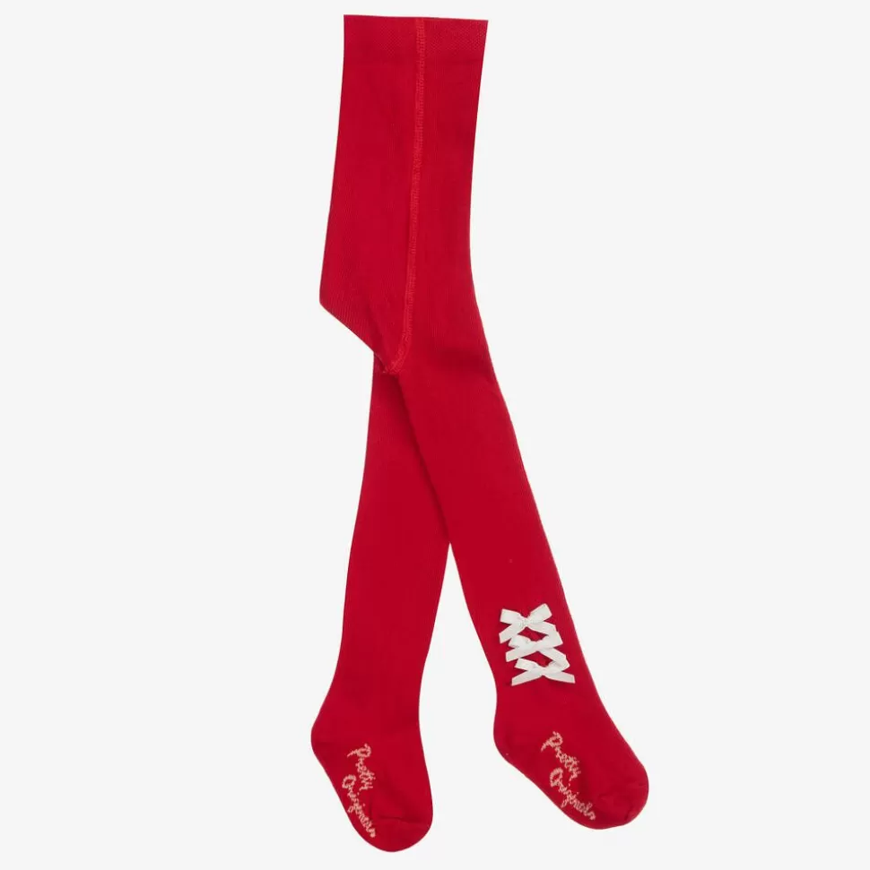 Pretty Originals Girls Red Cotton Bow Tights^ Tights