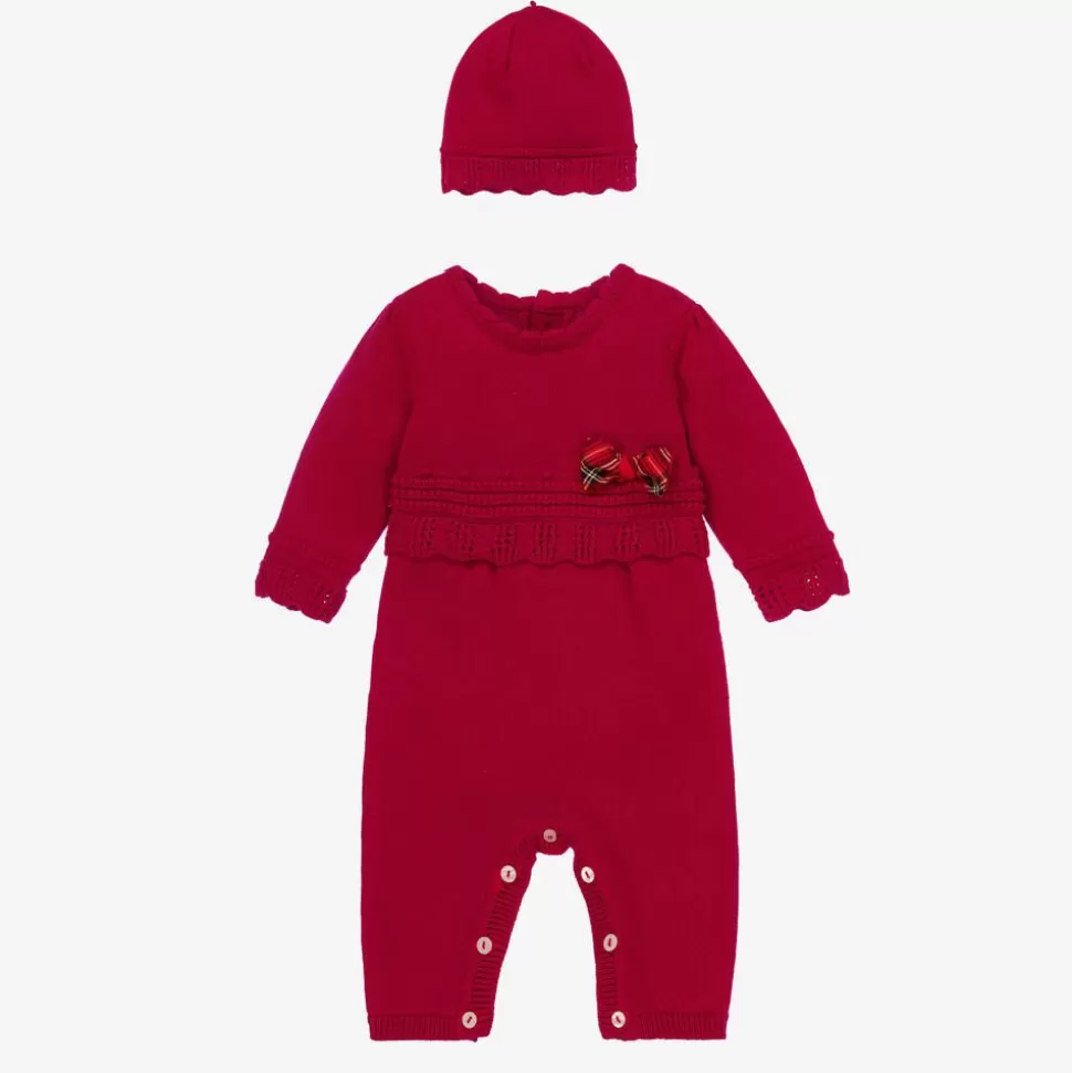 Emile et Rose Girls Red Cotton Knit Babysuit Set^ Babysuits