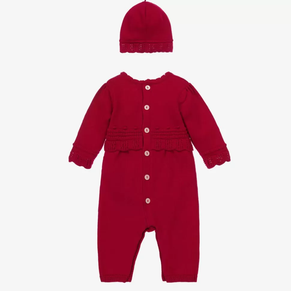 Emile et Rose Girls Red Cotton Knit Babysuit Set^ Babysuits