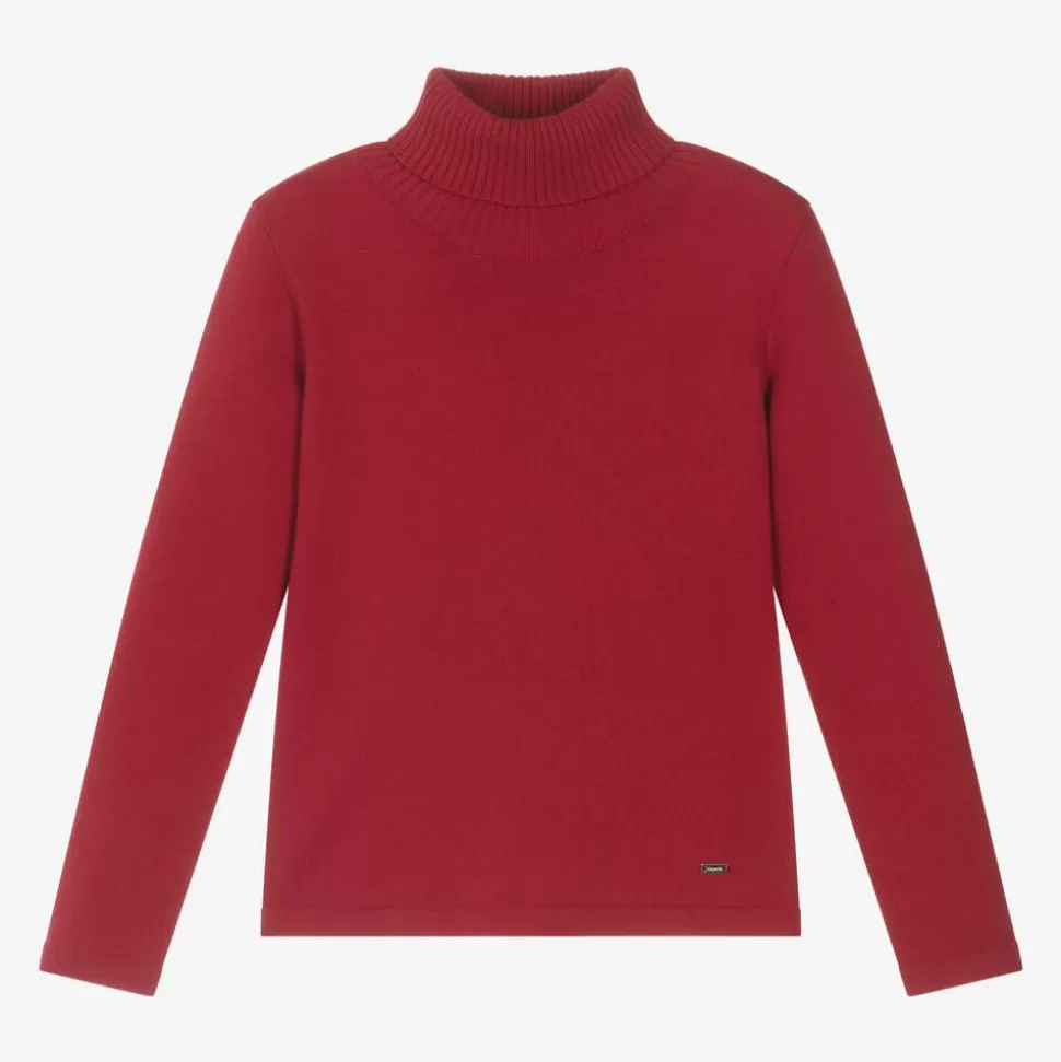 Mayoral Girls Red Cotton Knit Roll Neck Sweater^ Tops