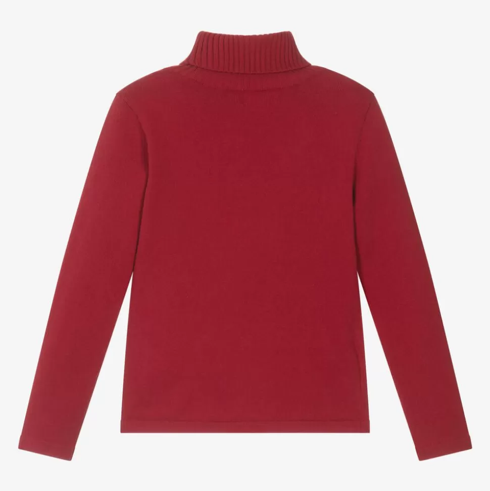 Mayoral Girls Red Cotton Knit Roll Neck Sweater^ Tops