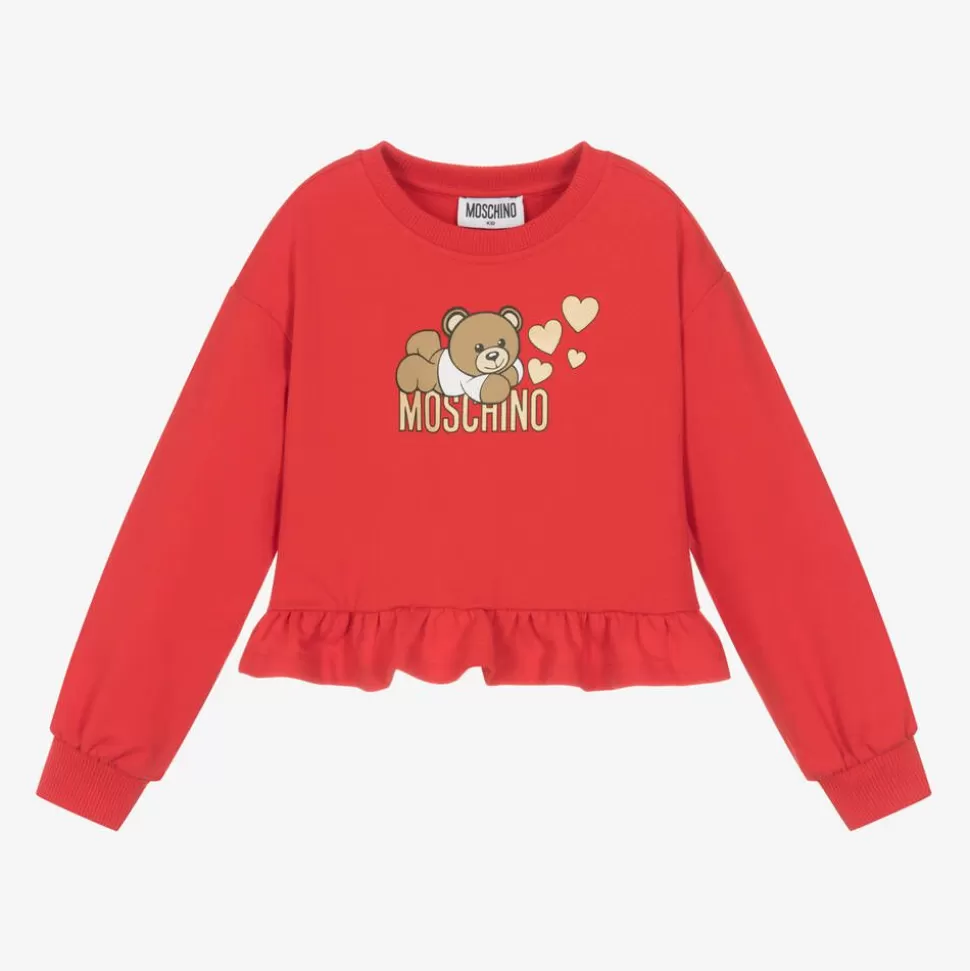Moschino Kid-Teen Girls Red Cotton Teddy Bear Sweatshirt^ Tops
