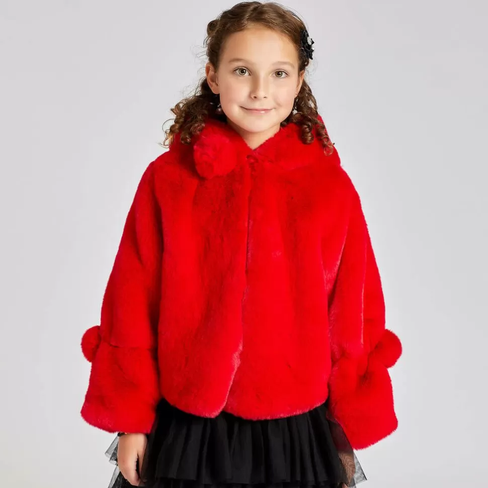 Bowtique London Girls Red Faux Fur Hooded Jacket^ Coats & Jackets