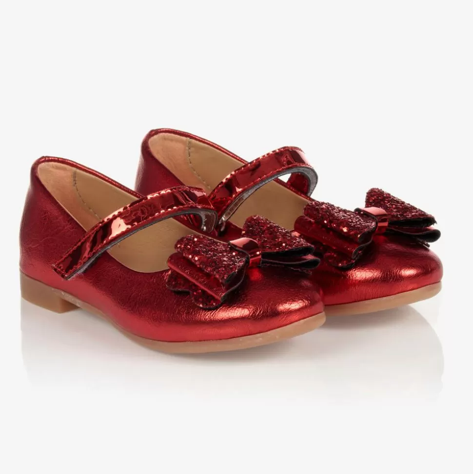 Caramelo Kids Girls Red Faux Leather Pumps^ Bar Shoes