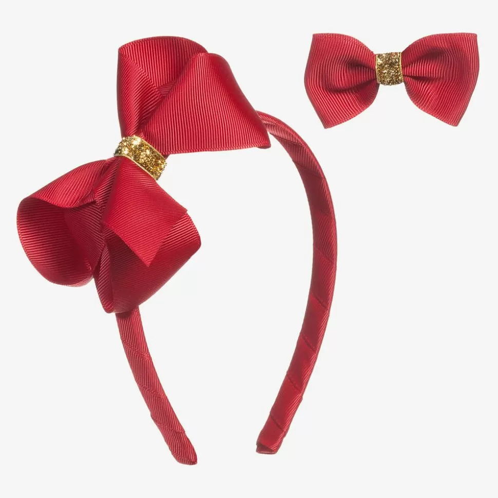 Milledeux Girls Red Hairband & Hairclip Set^ Hair Accessories