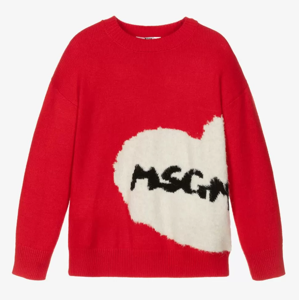 MSGM Girls Red Heart Sweater^ Tops