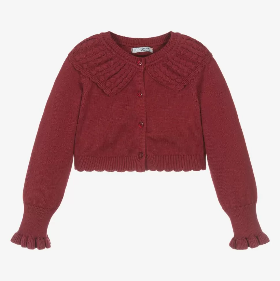 Dr. Kid Girls Red Knitted Cotton & Wool Cardigan^ Tops