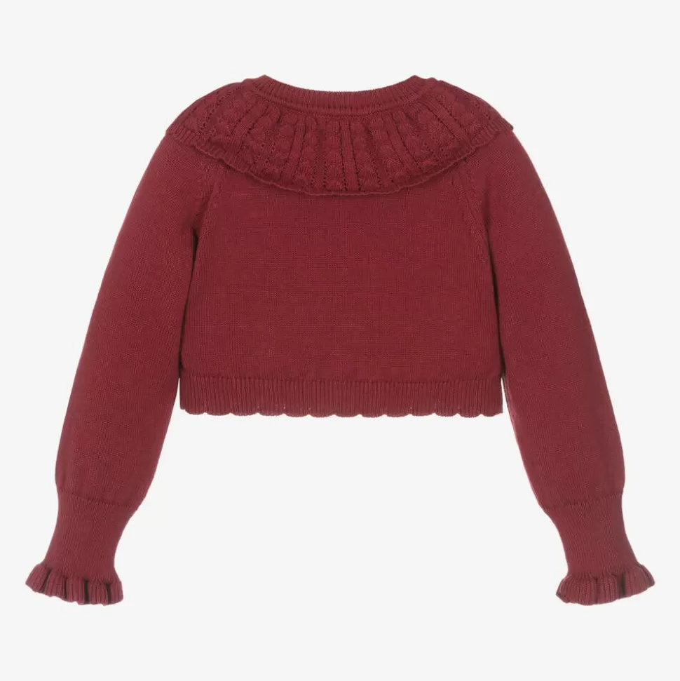 Dr. Kid Girls Red Knitted Cotton & Wool Cardigan^ Tops