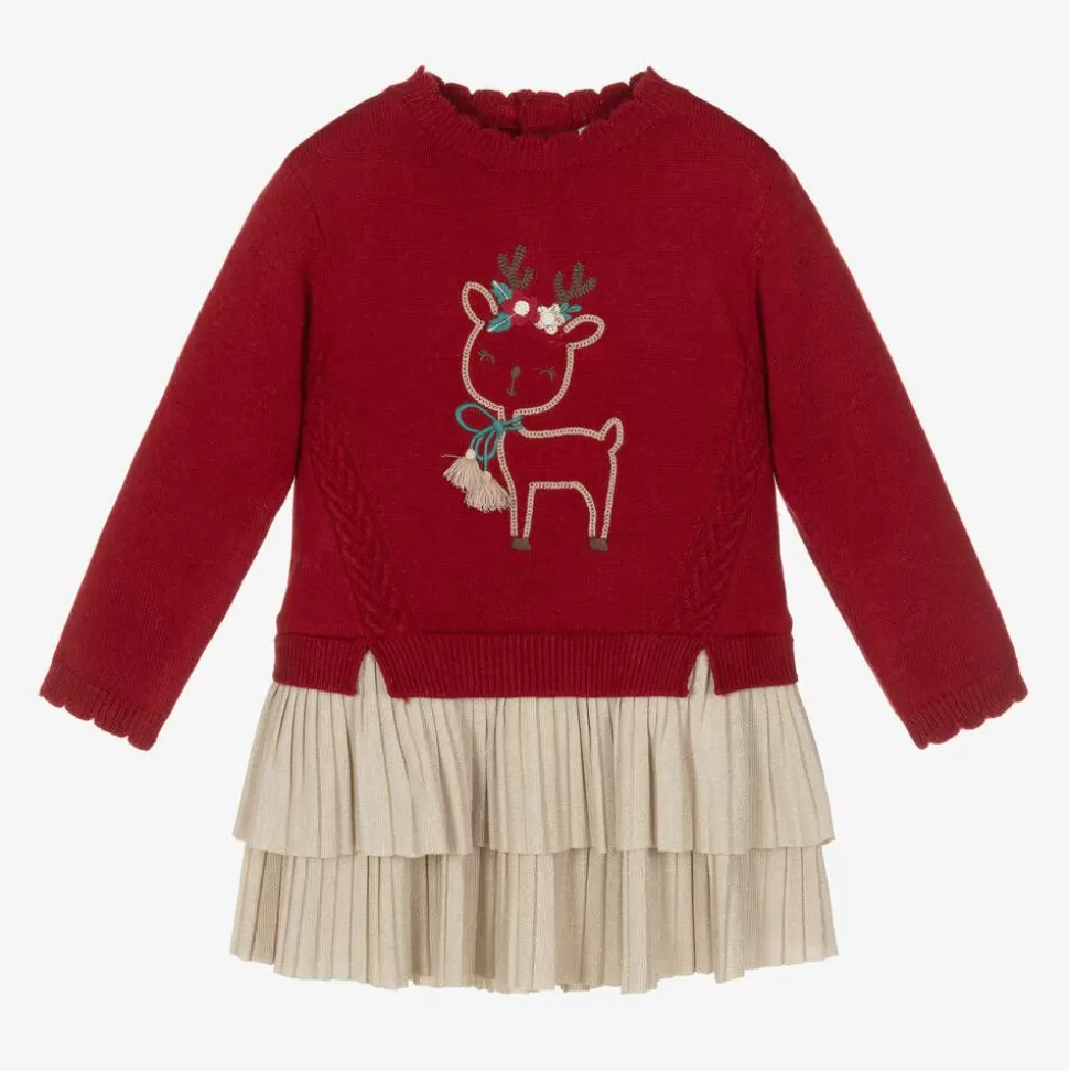 Mayoral Girls Red Knitted Reindeer Dress^ Dresses