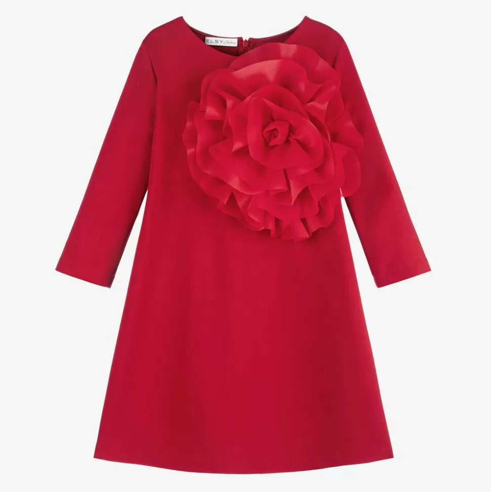 Elsy Girls Red Milano Jersey Flower Dress^ Dresses