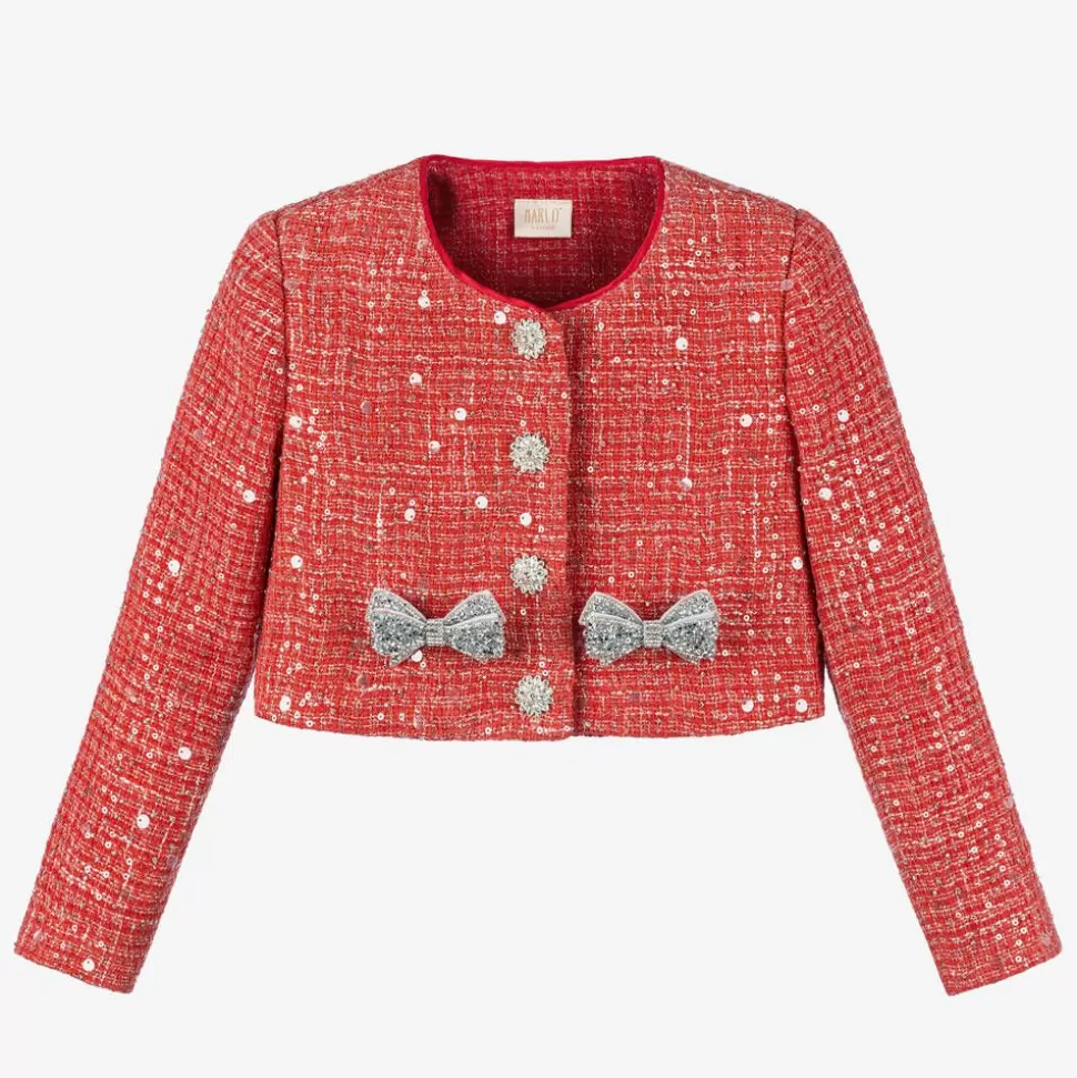 Marlo Kids Girls Red Sequinned Tweed Jacket^ Coats & Jackets