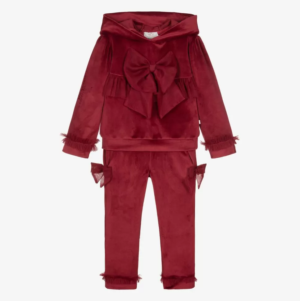 Caramelo Kids Girls Red Velour & Tulle Bow Tracksuit^ Tracksuits