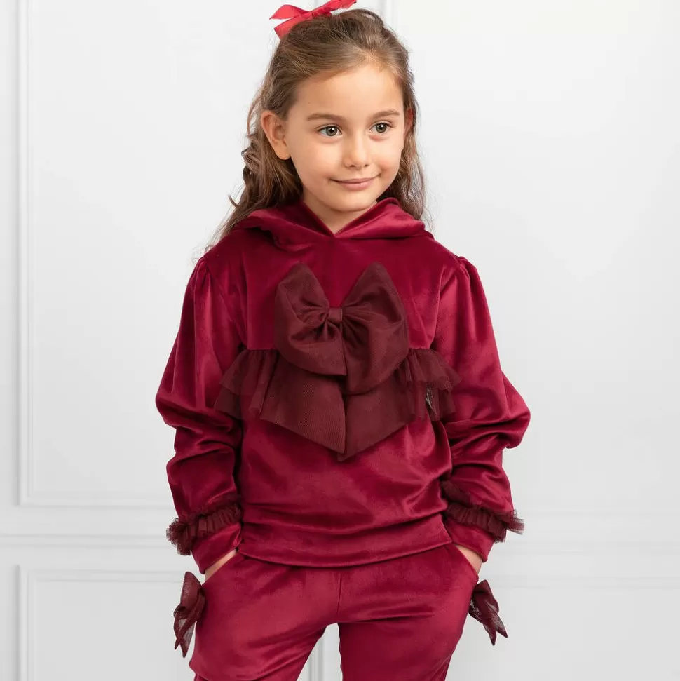 Caramelo Kids Girls Red Velour & Tulle Bow Tracksuit^ Tracksuits