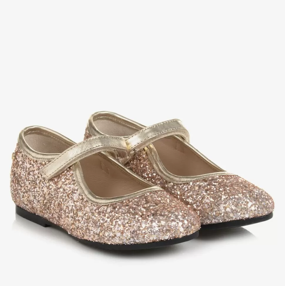 Manuela de Juan Girls Rose Gold Glitter Shoes^ Bar Shoes