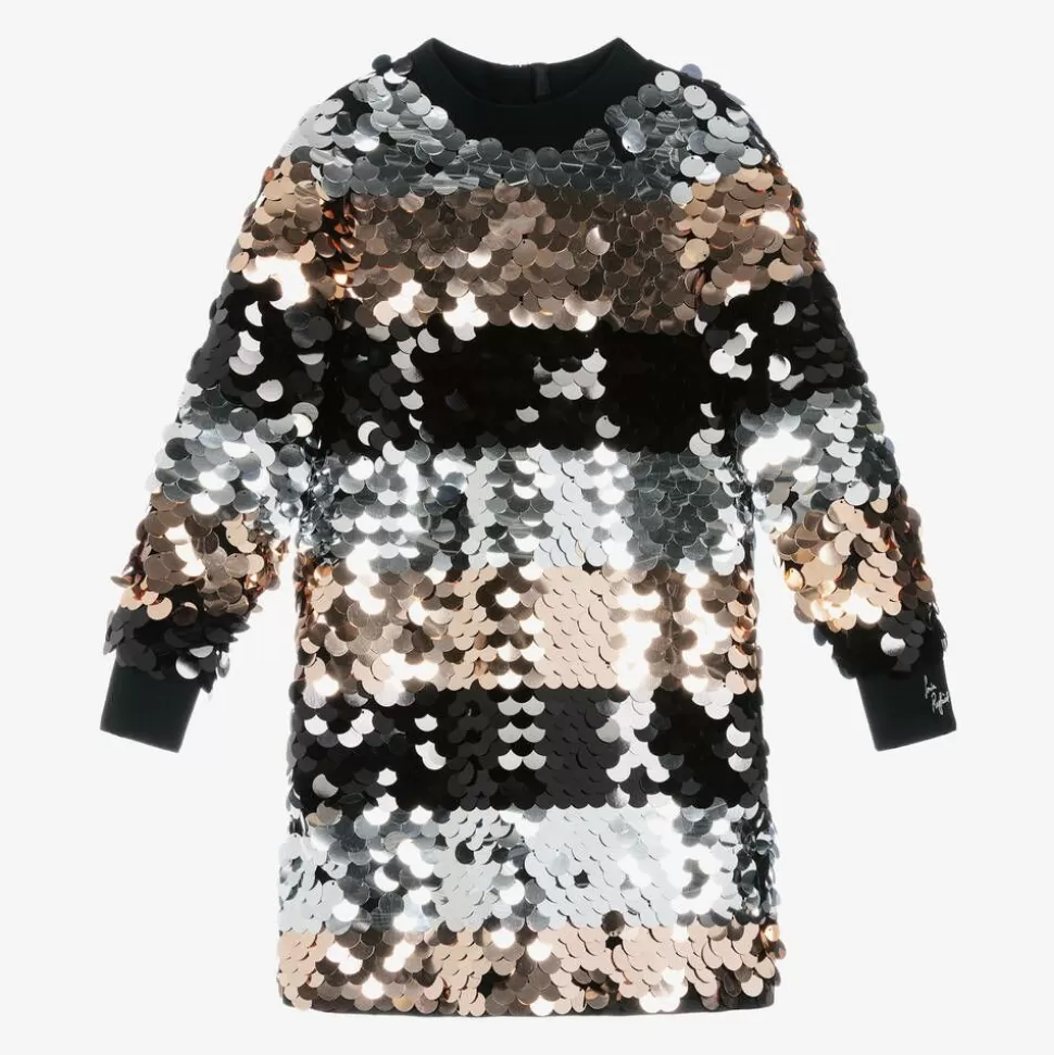 Sonia Rykiel Paris Girls Silver & Black Striped Sequin Dress^ Dresses