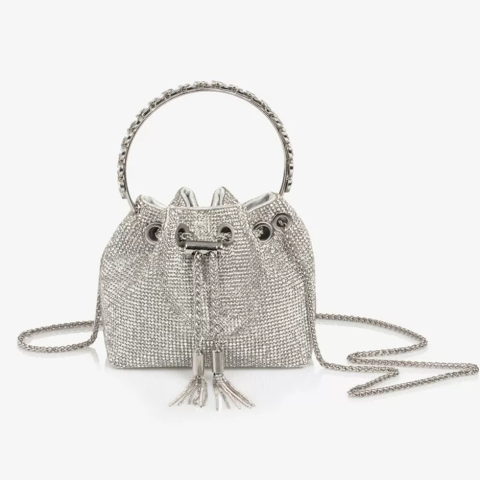 David Charles Girls Silver Diamanté Bucket Bag (15cm)^ Bags