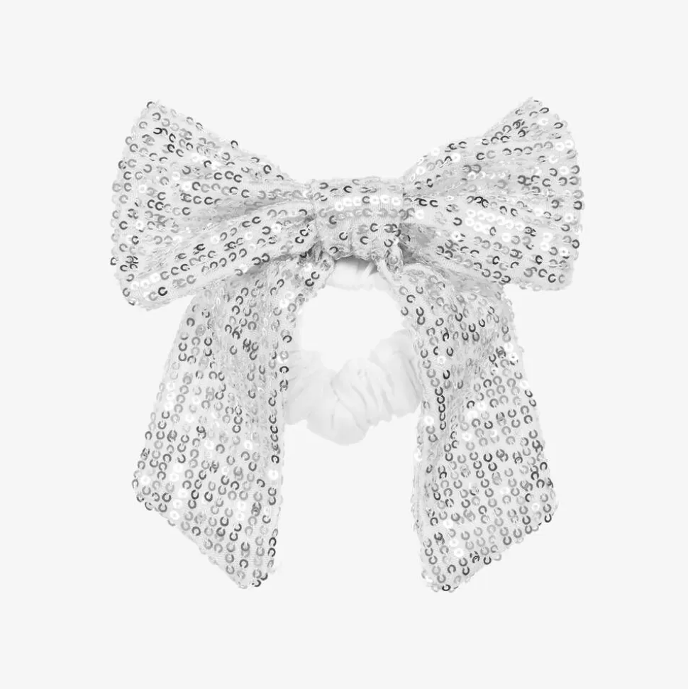 Patachou Girls Silver Sequin Bow Hair Elastic^ Hair Accessories