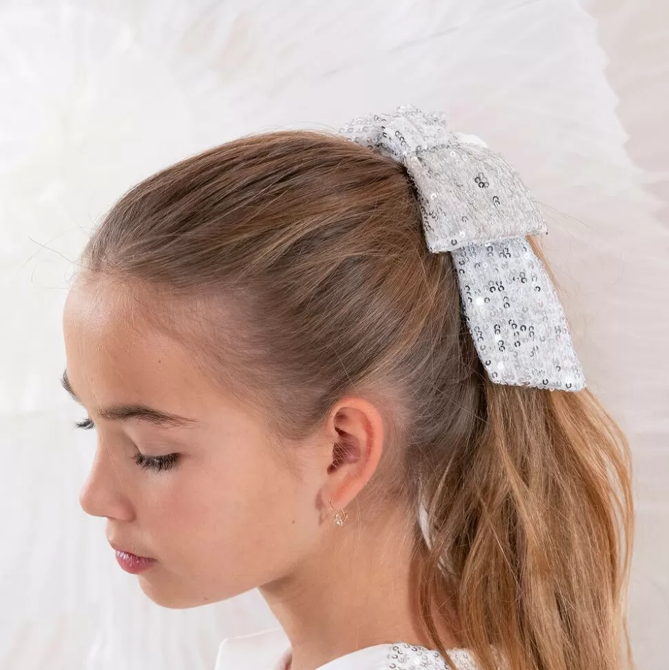Patachou Girls Silver Sequin Bow Hair Elastic^ Hair Accessories