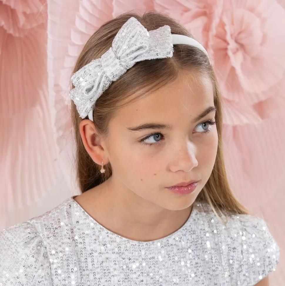 Patachou Girls Silver Sequin Bow Hairband^ Hair Accessories