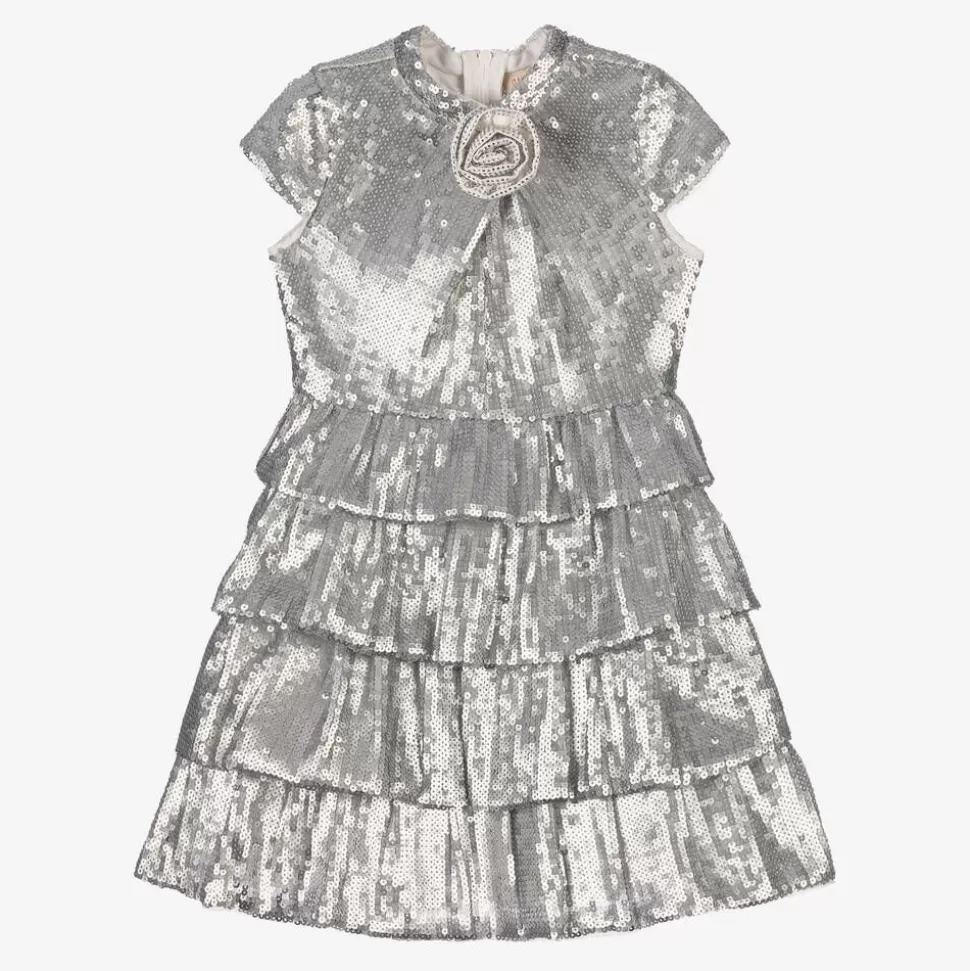 Marlo Kids Girls Silver Tiered Sequinned Tulle Dress^ Gifts