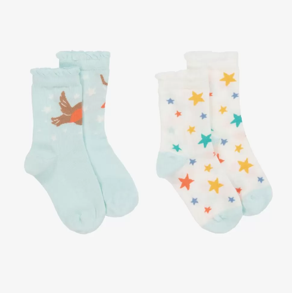 Frugi Girls White & Blue Cotton Socks (2 Pack)^ Socks