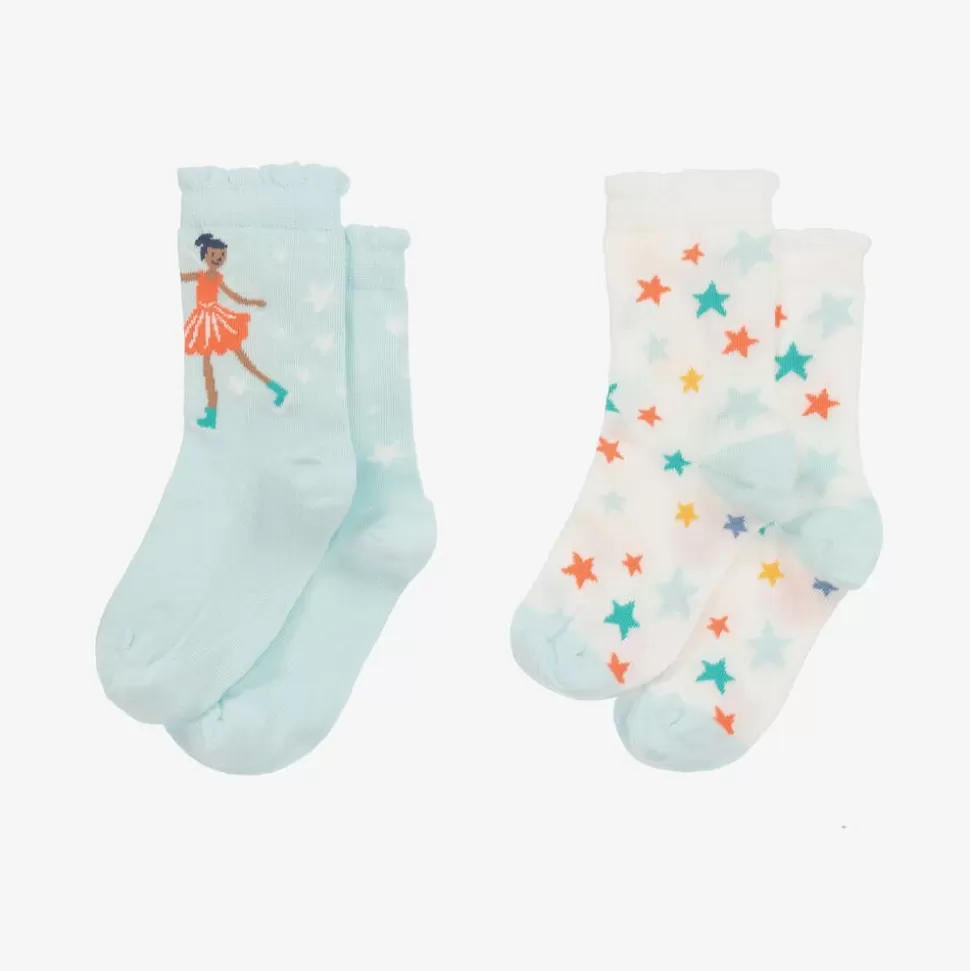 Frugi Girls White & Blue Cotton Socks (2 Pack)^ Socks