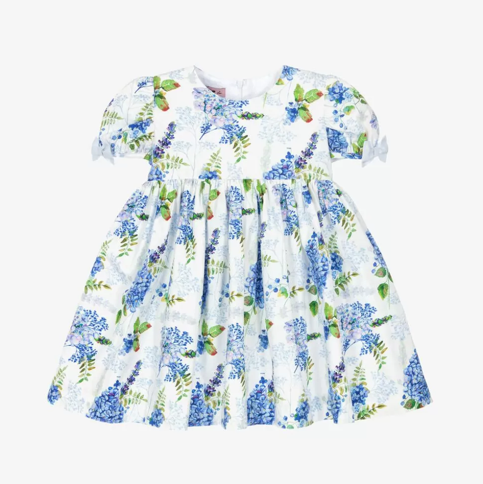 Phi Clothing Girls White & Blue Floral Cotton Dress^ Dresses