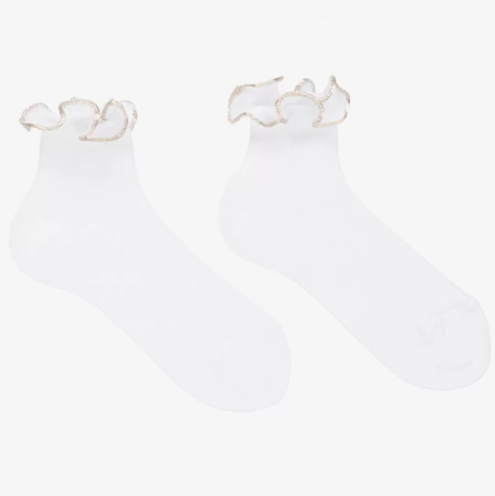 Story Loris Girls White & Ivory Ruffle Socks^ Socks