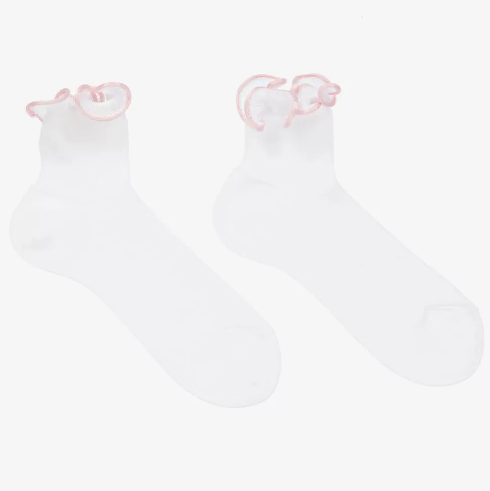 Story Loris Girls White & Pale Pink Ruffle Socks^ Socks