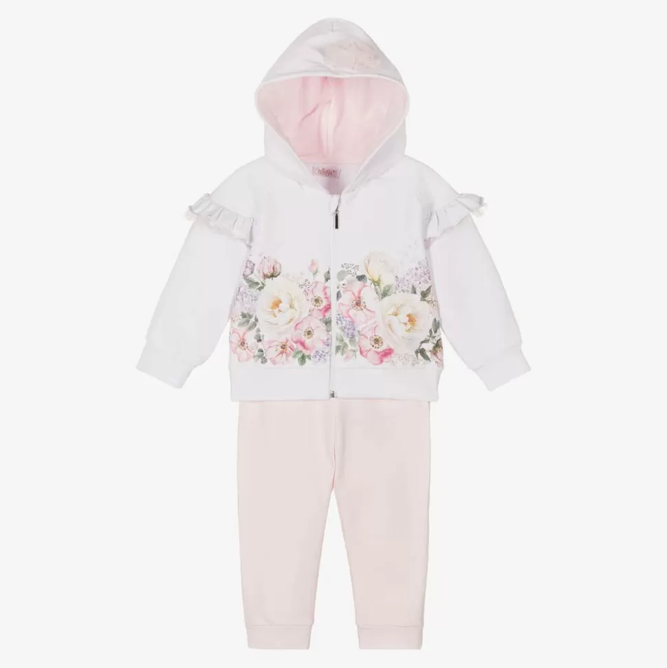 Sofija Girls White & Pink Cotton Tracksuit^ Tracksuits | Tracksuits