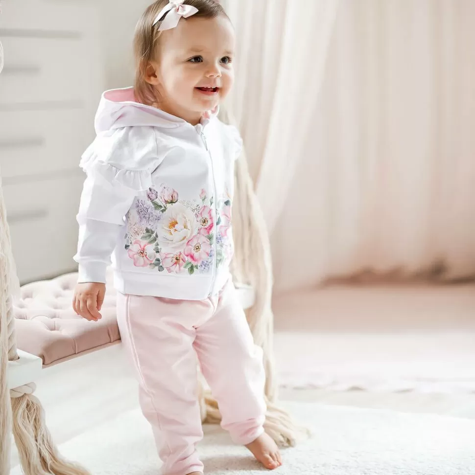 Sofija Girls White & Pink Cotton Tracksuit^ Tracksuits | Tracksuits