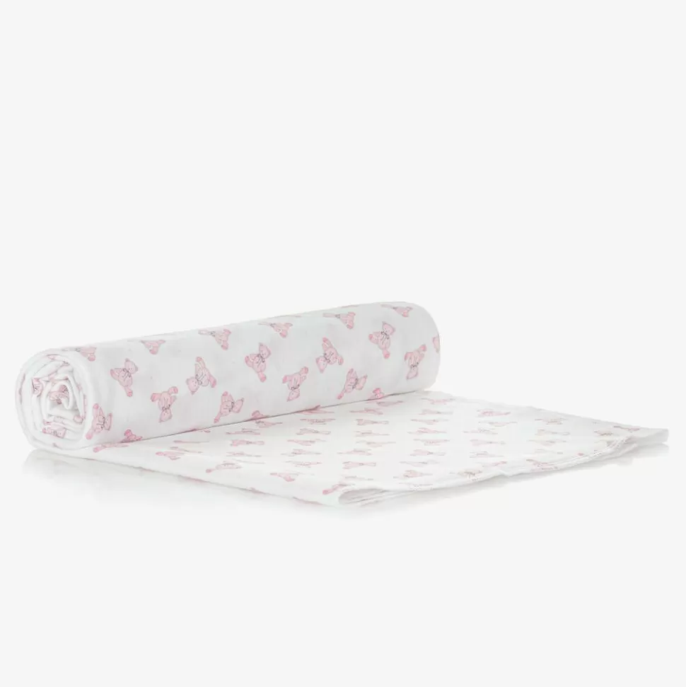 Magnolia Baby Girls White & Pink Pima Cotton Blanket (100cm)^ Gifts