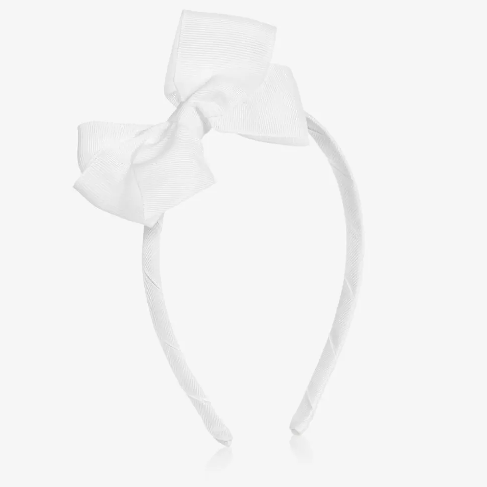 Peach Ribbons Girls White Bow Hairband^ Hair Accessories