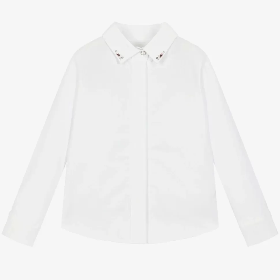 Lapin House Girls White Cotton Beaded Collar Blouse^ Tops