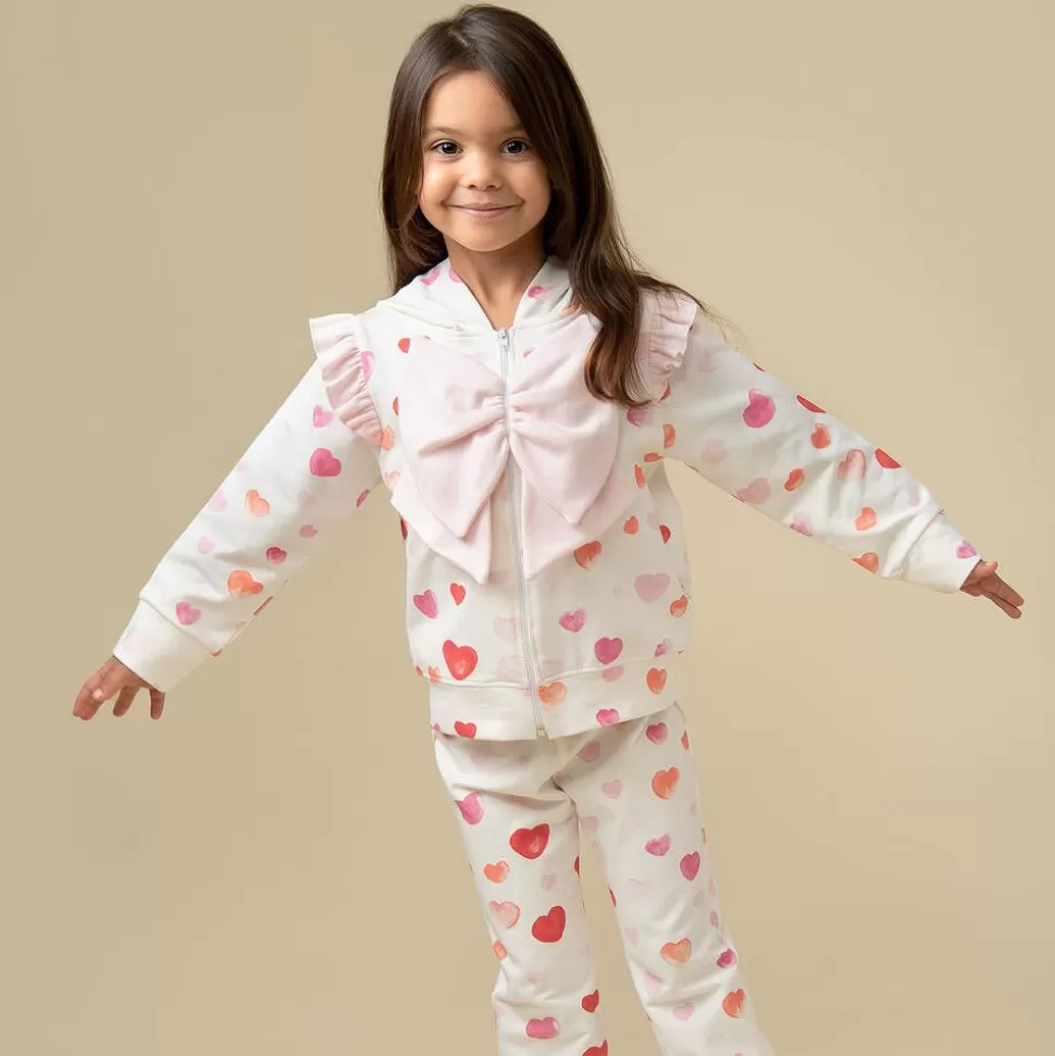 Caramelo Kids Girls White Cotton Heart Print Tracksuit^ Tracksuits