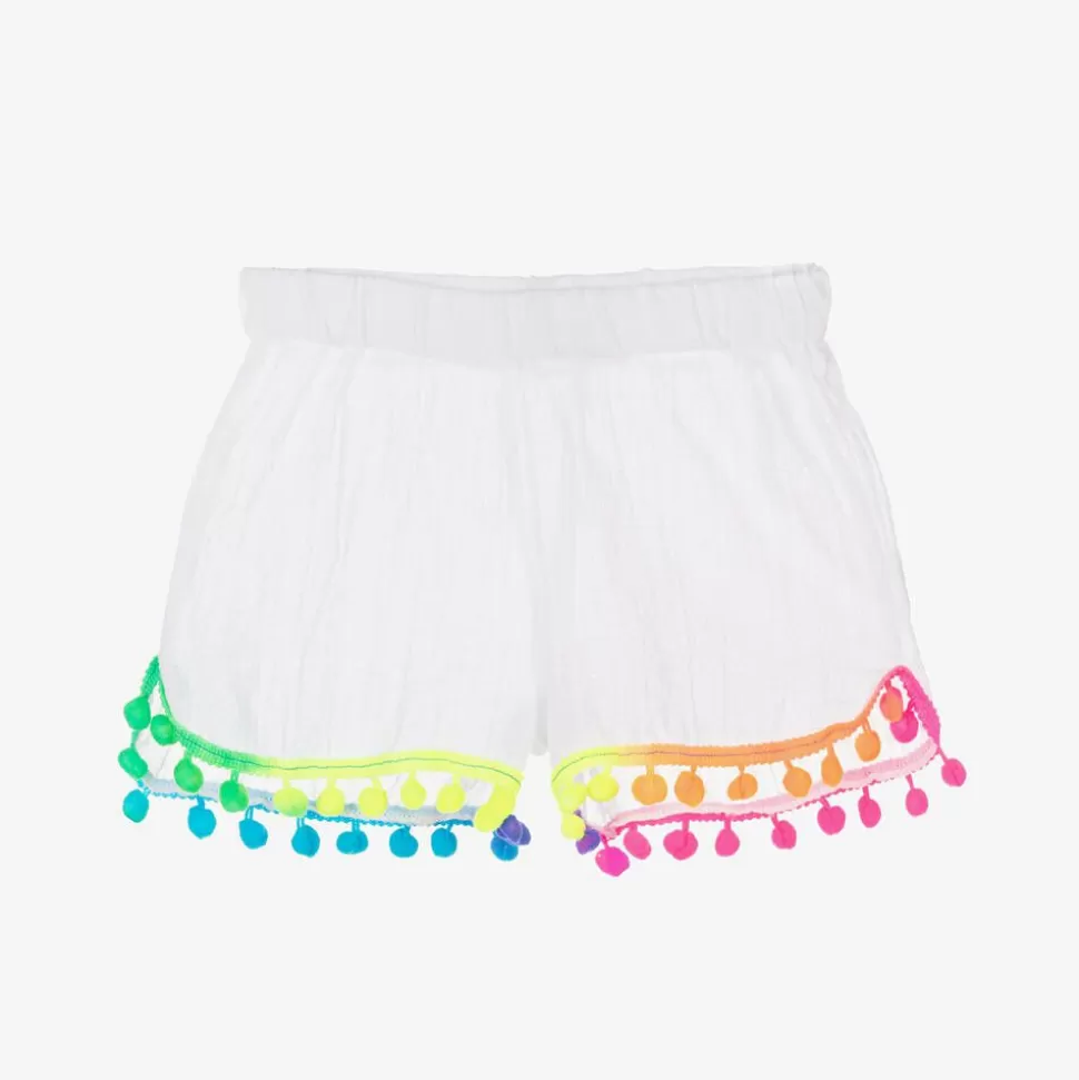 Selini Action Girls White Cotton Pom-Pom Shorts^ Shorts