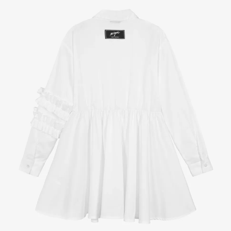 MSGM Girls White Cotton Ruffle Shirt Dress^ Dresses