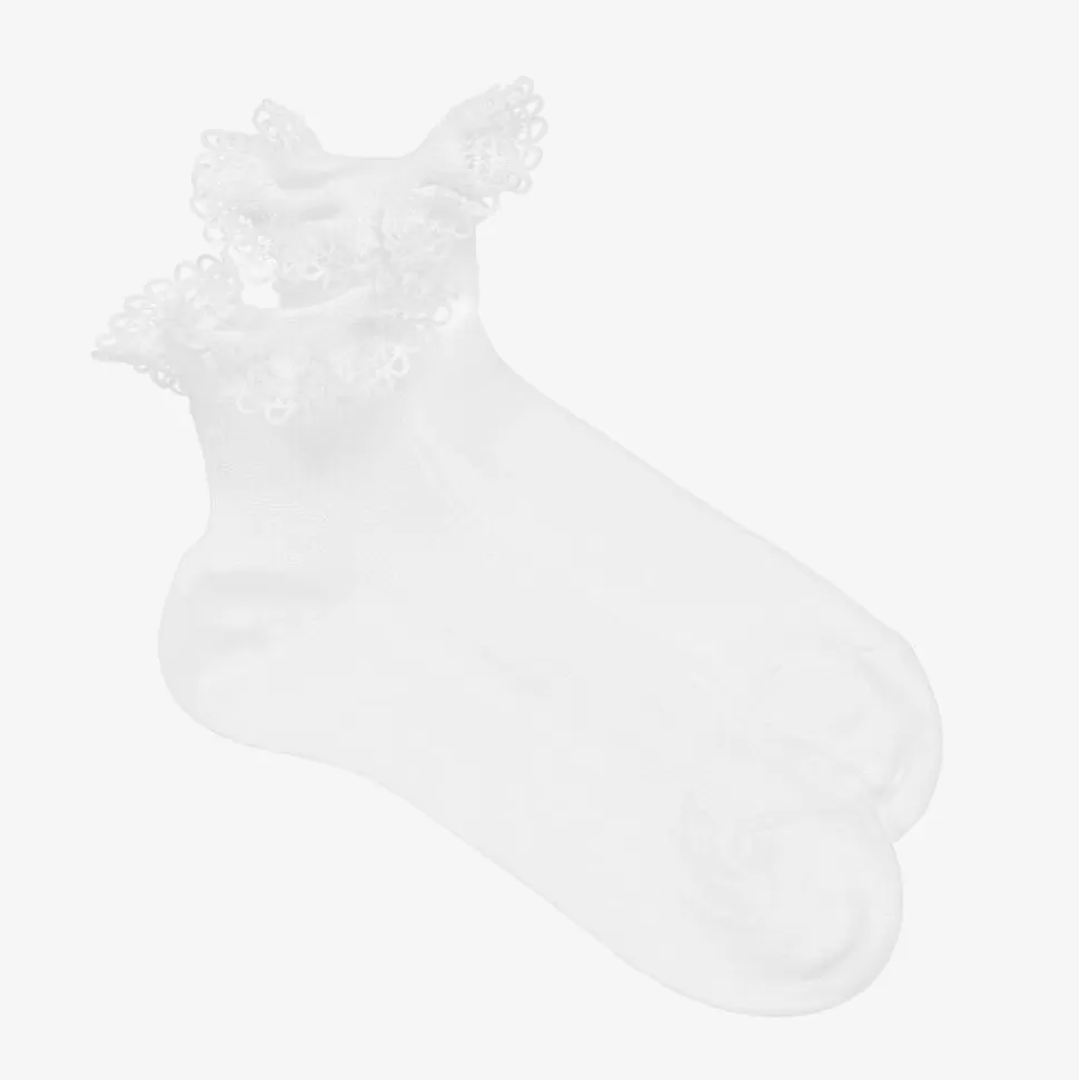 Story Loris Girls White Cotton Ruffle Socks^ Socks