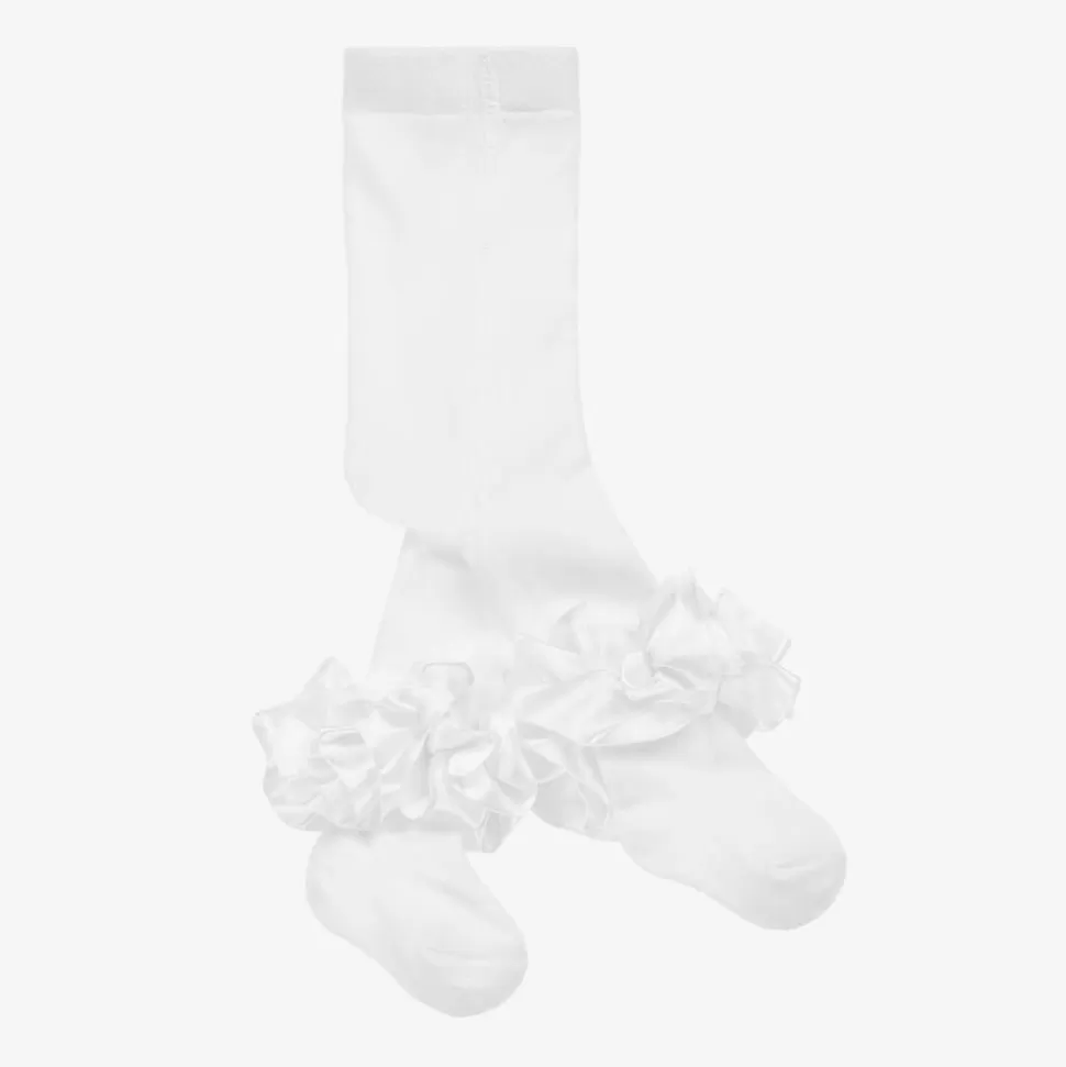 Caramelo Kids Girls White Cotton Ruffle Tights^ Tights