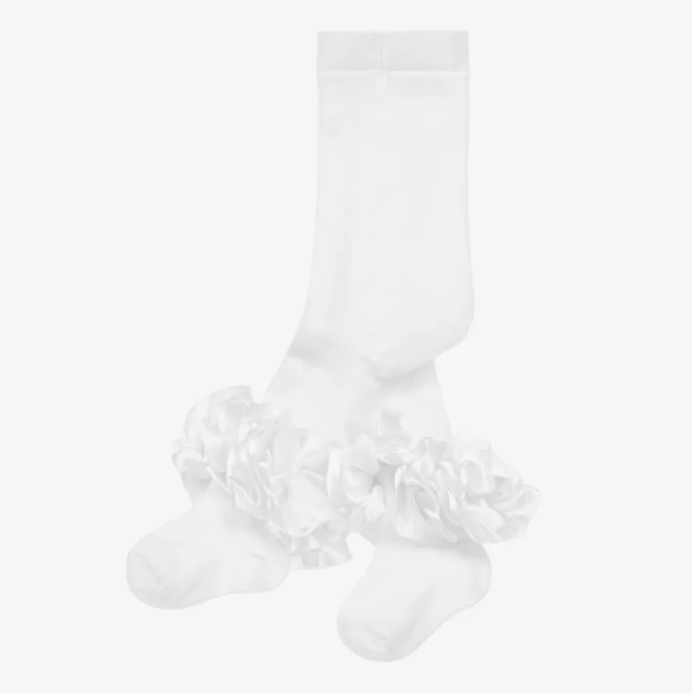 Caramelo Kids Girls White Cotton Ruffle Tights^ Tights