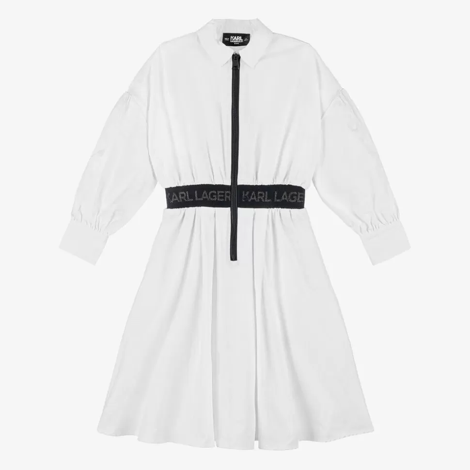 KARL LAGERFELD KIDS Girls White Cotton Shirt Dress^ Dresses