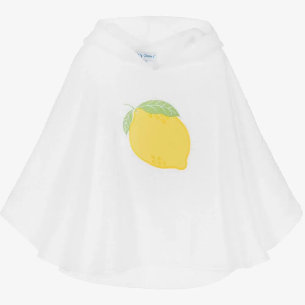 Mitty James Girls White Cotton Towelling Lemon Poncho^ Towels & Robes